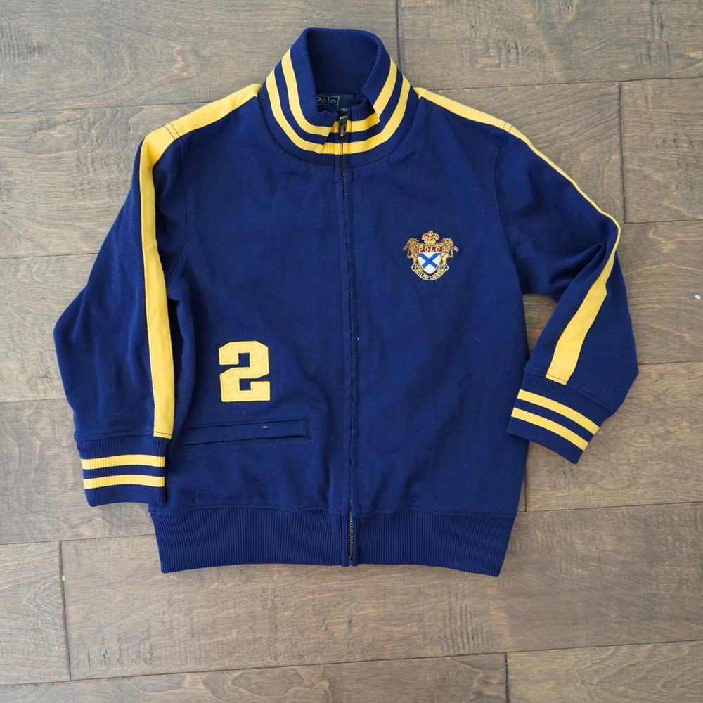 Polo Ralph Lauren Jacket Track Zip Up Crest Logo Blue Yellow‎ 4 4T